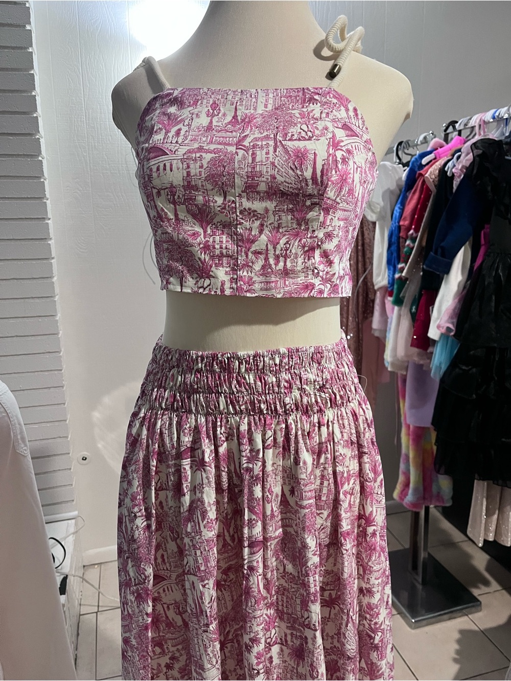 Women’s Pink Toile Two-Piece Skirt Set